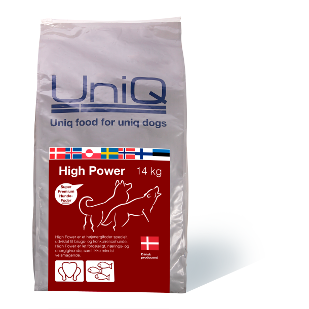 UniQ High power, voksen hunde foder til konkurrence hunde. Dansk produceret